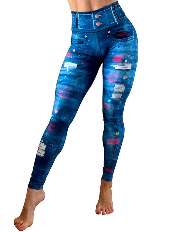 2-pack denim leggings - Light denim blue/Floral - Kids | H&M IN